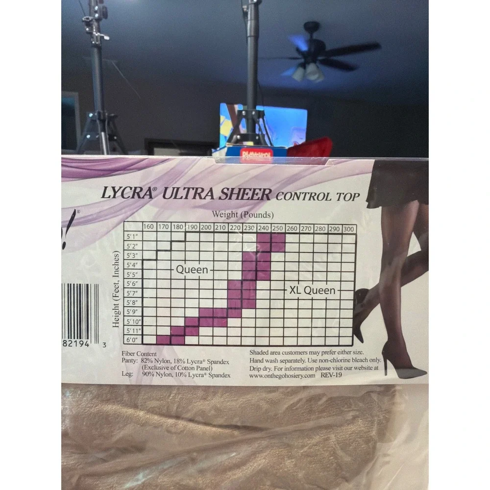 On The Go Lycra Ultra Sheer Control Top Pantyhose Nude Queen Size Hosiery NEW
